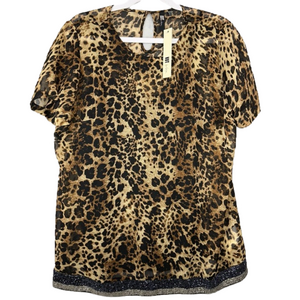 KUT FROM THE KLOTH animal print short sleeve blouse sequined women’s large NWT